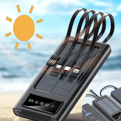 Super Power Bank 10.000mAh - Cargador portátil con PANEL SOLAR de 4 cables USB - MULTIDISPOSITIVO