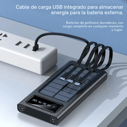 Super Power Bank 10.000mAh - Cargador portátil con PANEL SOLAR de 4 cables USB - MULTIDISPOSITIVO