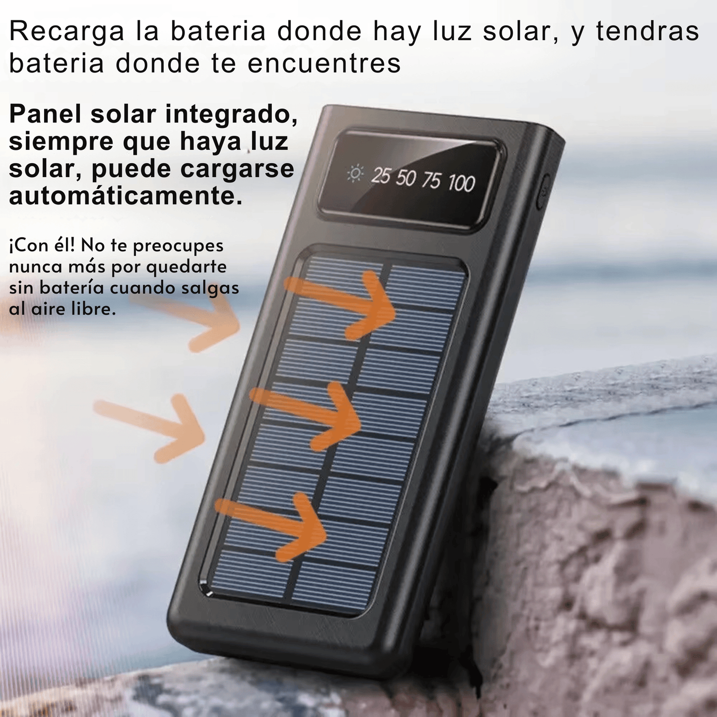 Turbo Power Bank 20.000mAh - Cargador portátil con PANEL SOLAR de 4 cables USB - MULTIDISPOSITIVO