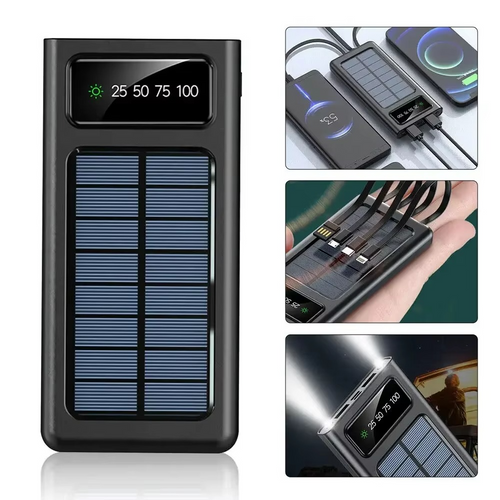 Super Power Bank 10.000mAh - Cargador portátil con PANEL SOLAR de 4 cables USB - MULTIDISPOSITIVO
