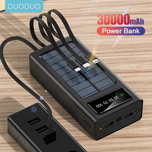 MEGA Power Bank DE 30.000mAh - VERSION MASTER con PANEL SOLAR de 4 cables USB - MULTIDISPOSITIVO